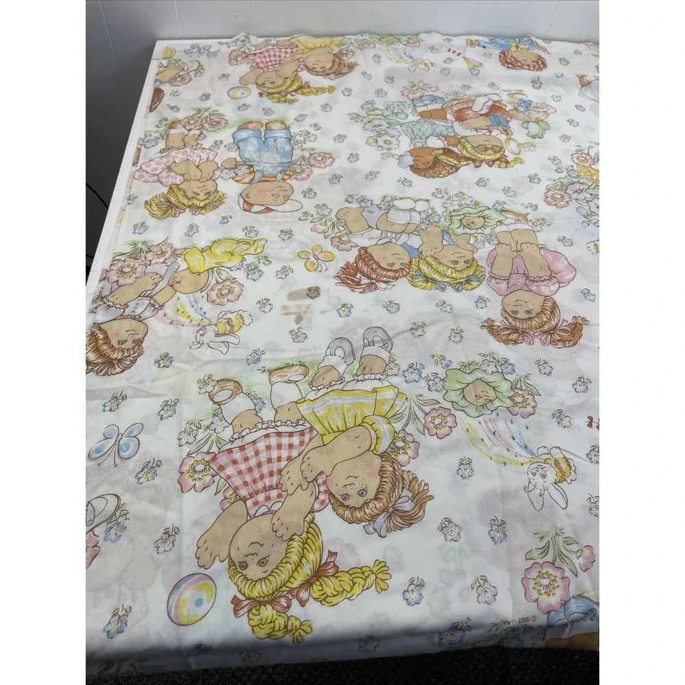Cabbage Patch Kids Flat Sheet Pillowcase Twin Unisex White Vintage 1983 2pc Set